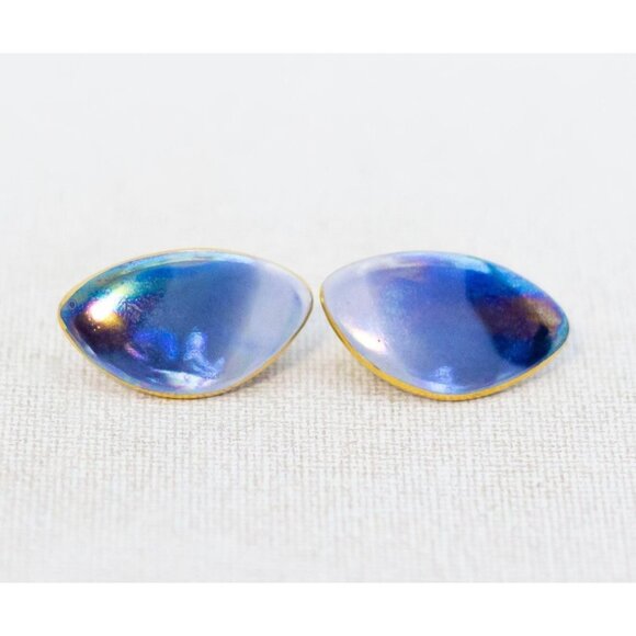 Vintage Abstract Gradient Vibrant Blue Ceramic Stud Earrings - H1 - Picture 1 of 3